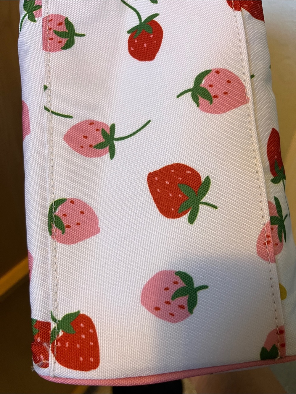 kate spade White Lunch Tote with Pink and Red Strawberry Print - Picture 6 of 6